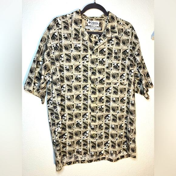 Columbia Brown Tan Fish Montage Abstract‎ Large Shirt men’s button up short - Picture 1 of 5